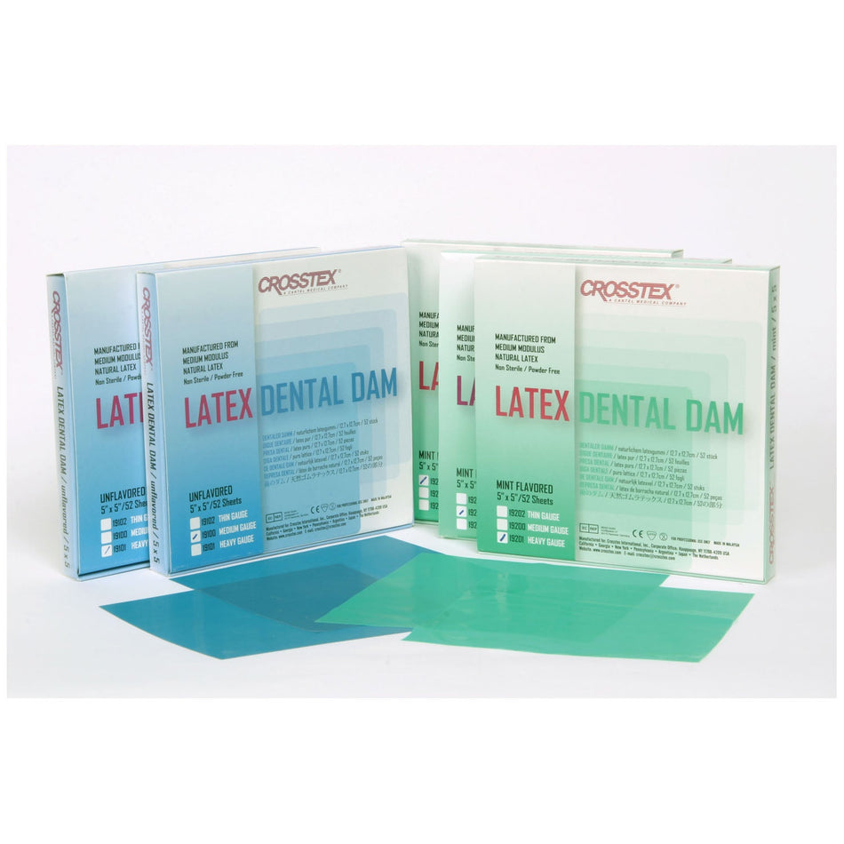 Crosstex Dental Dams - Blue, Unflavored, 5" x 5" - Heavy