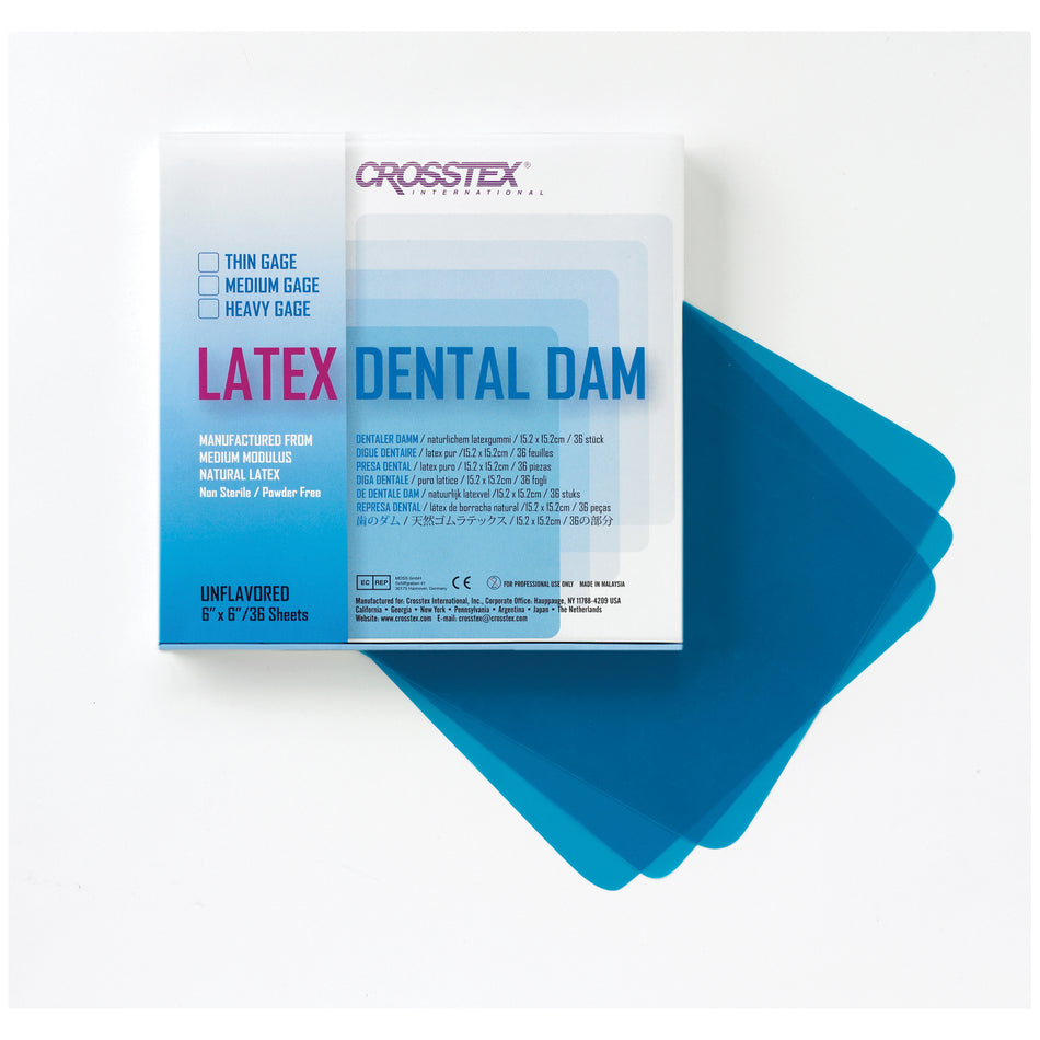 Crosstex Dental Dams - Blue, Unflavored, 6" x 6" - Medium