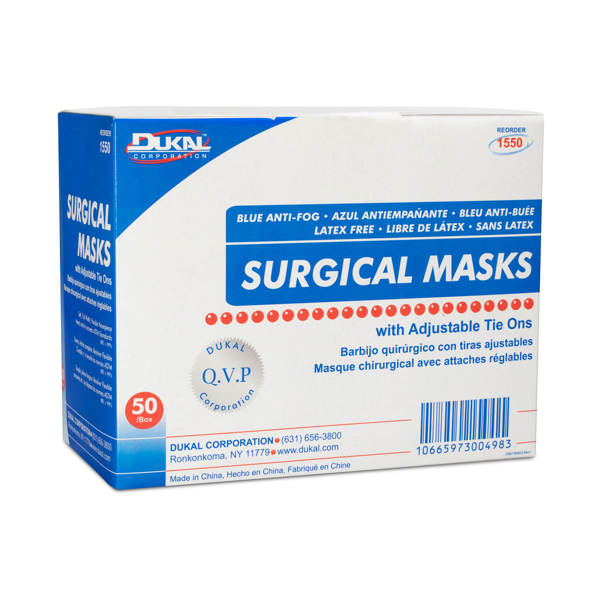 Dukal Surgical Face Masks - Tie, Anti-Fog, 3-Ply