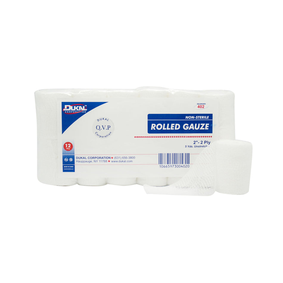 Dukal Rolled Gauze - Non-Sterile, 2-Ply, 12 RL/Bg