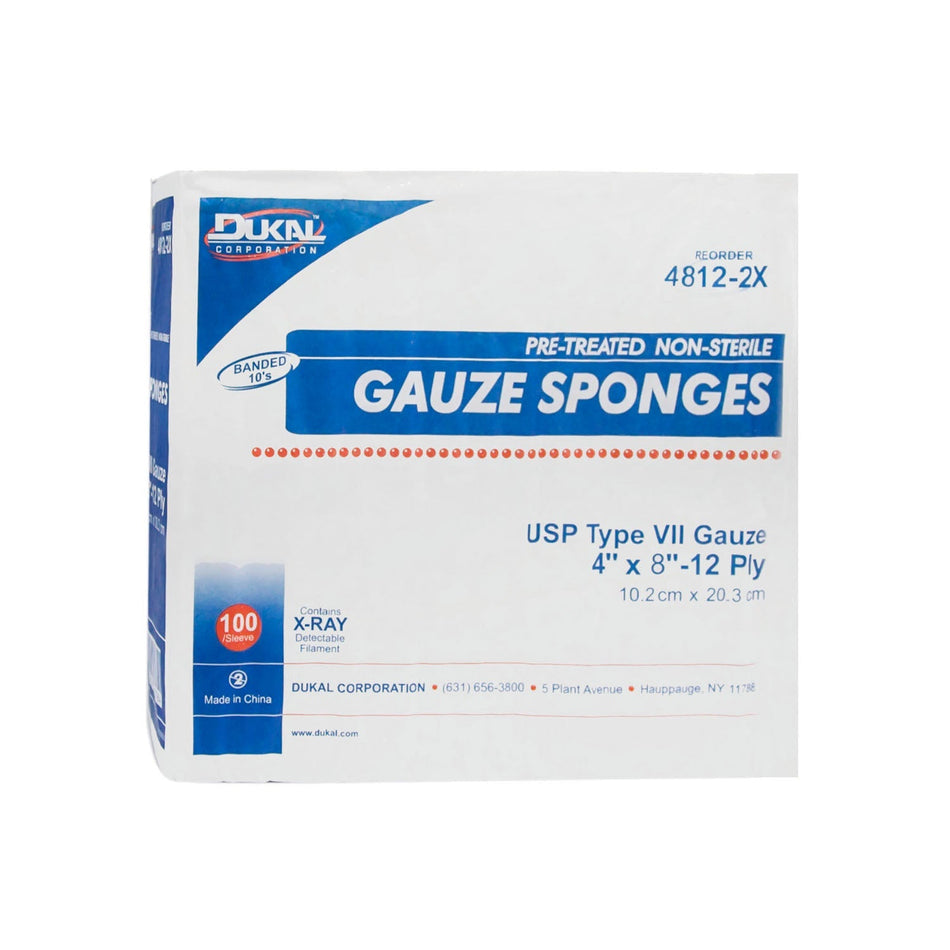 Dukal X-Ray Detectable Gauze Sponges - Non-Sterile, 8" x 4" - 12-Ply