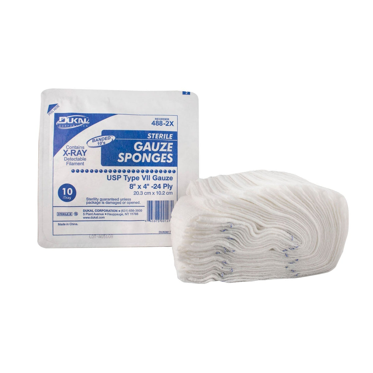 Dukal X-Ray Detectable Gauze Sponges - Sterile 8" x 4" - 24-Ply