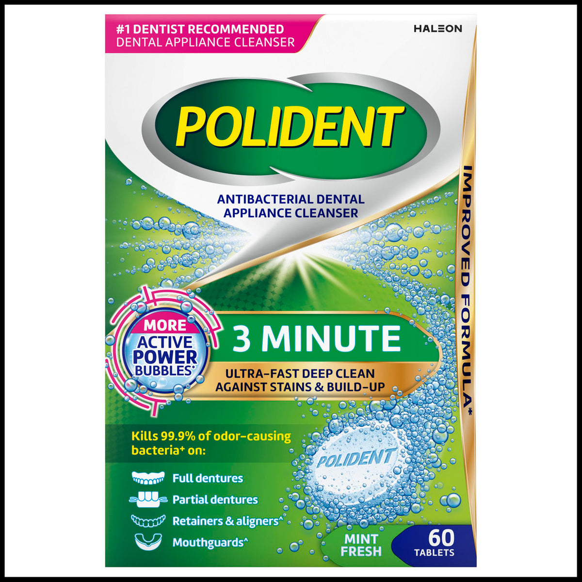 Haleon Polident Antibacterial Dental Appliance Cleanser - 3-Minute Cleanser