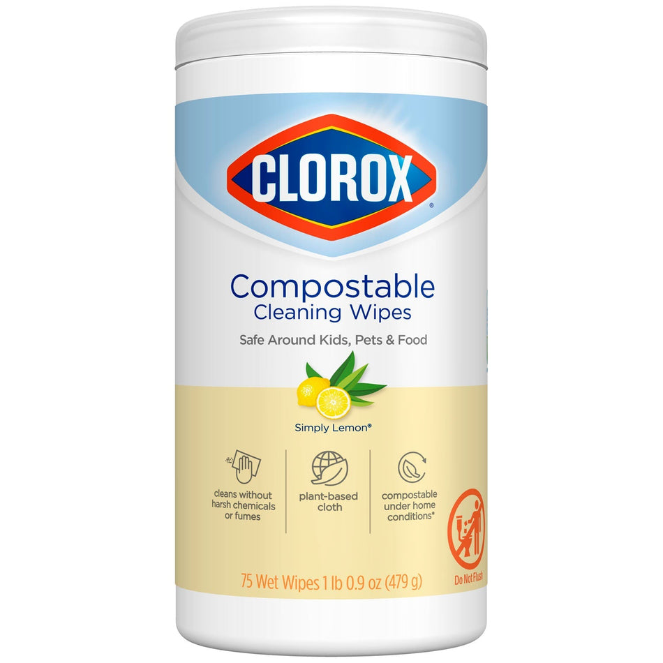 Clorox Commercial Solutions Disinfecting Wipes - Compostable, Simply Lemon