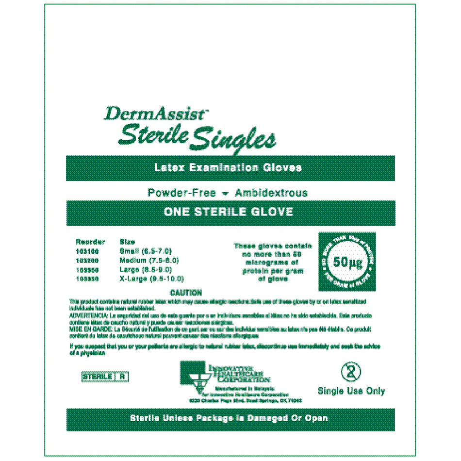 Innovative Dermassist Powder-Free Sterile Latex Exam Gloves - Singles