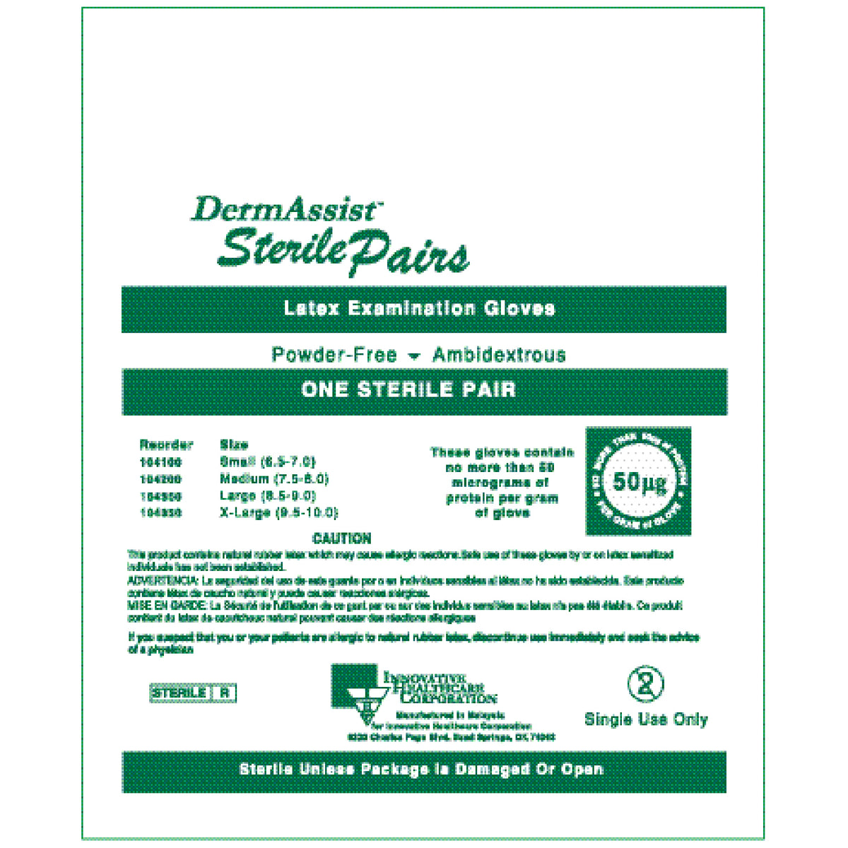 Innovative Dermassist Powder-Free Sterile Latex Exam Gloves - Pairs