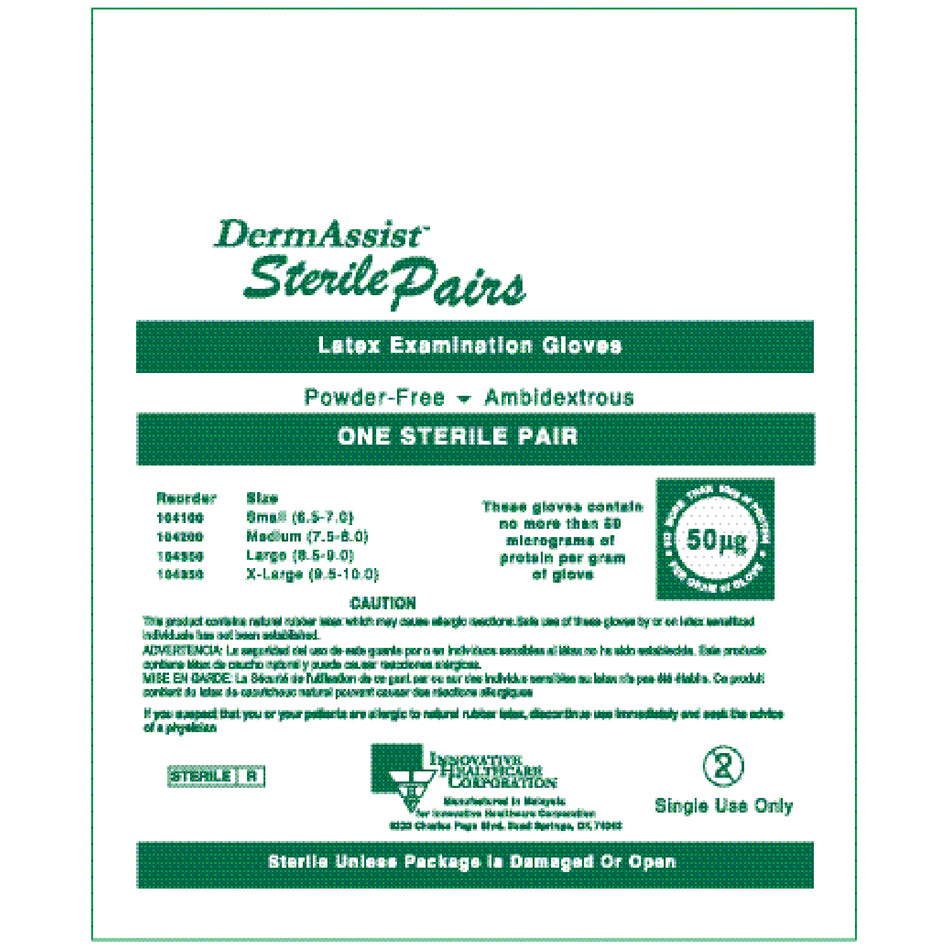 Innovative Dermassist Powder-Free Sterile Latex Exam Gloves - Pairs