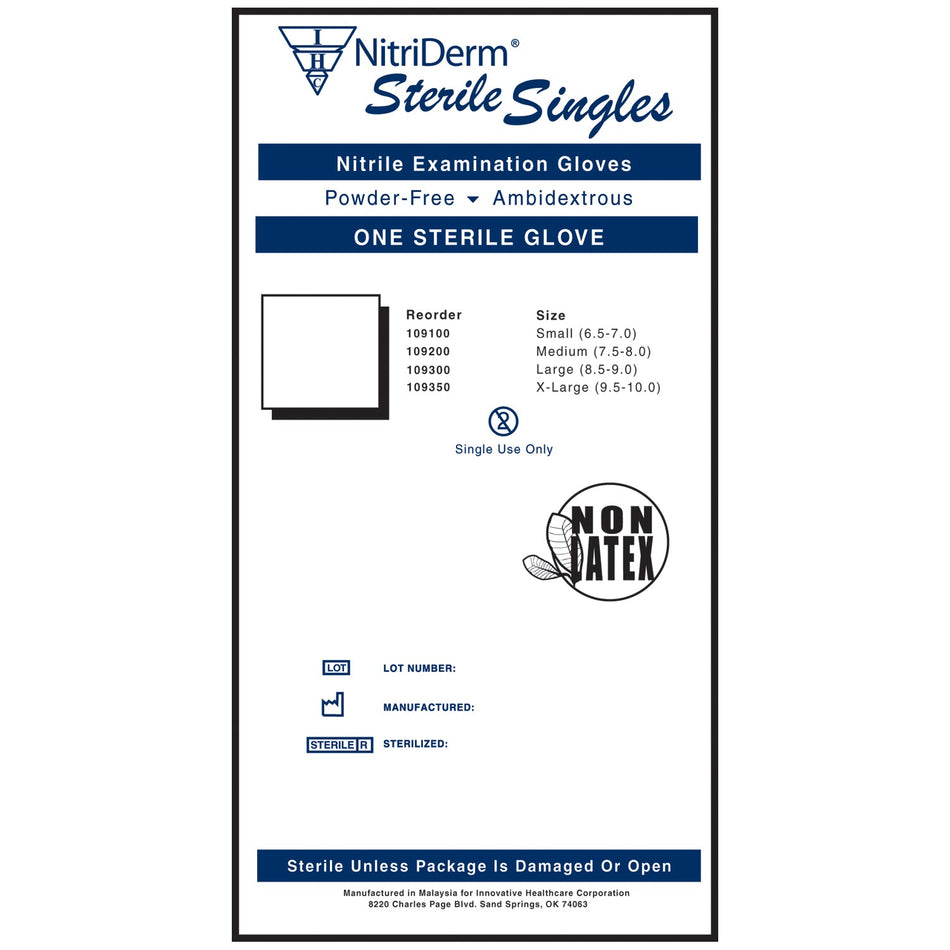 Innovative Nitriderm Sterile Powder-Free Nitrile Exam Gloves - Singles