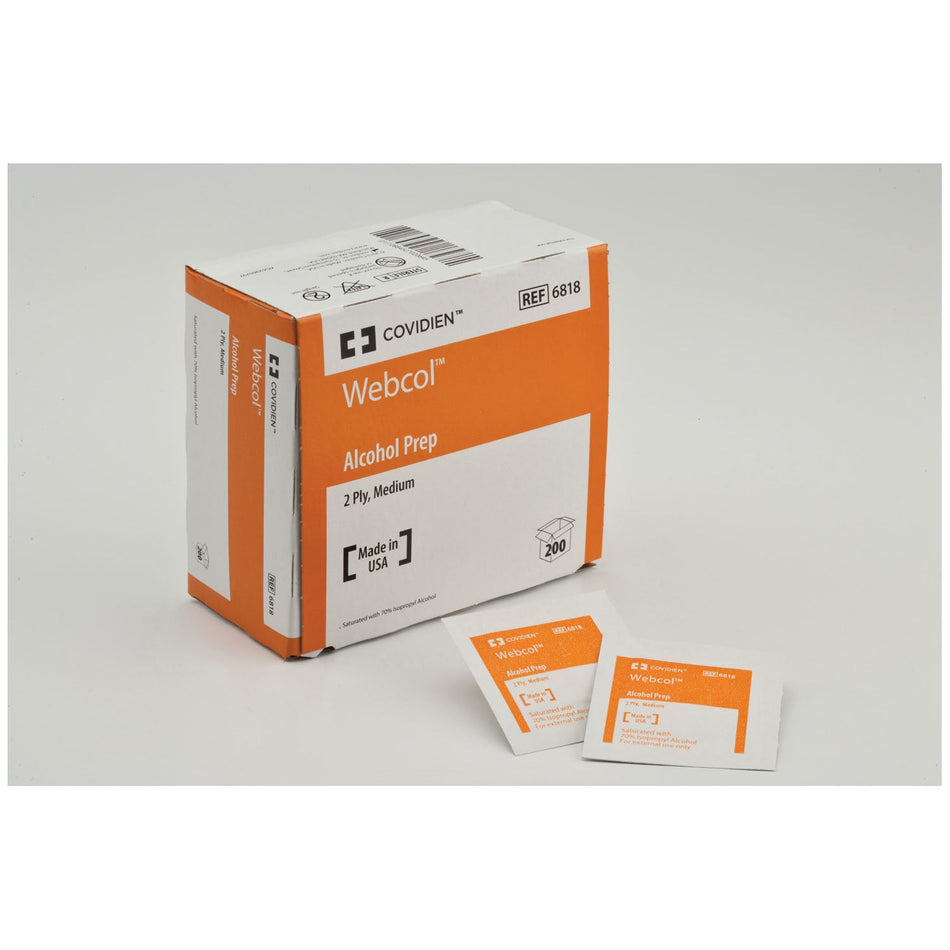 Cardinal Health Webcol Alcohol Prep Pads - 70% Isopropyl Skin Pad, Medium, Sterile