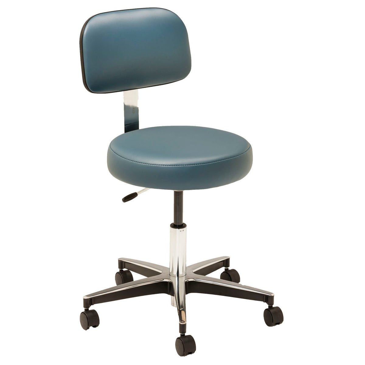 Mti Stool - Pneumatic Hand Operated - Chrome Base with Ergo Backrest - Premium Upholstery