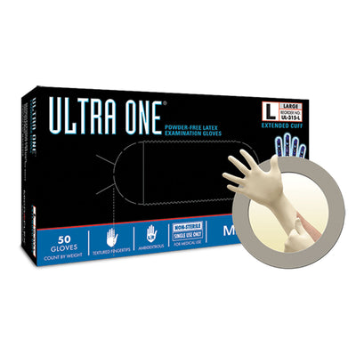 Ansell Microflex Ultra One Powder-Free Extended Cuff Latex Exam Gloves