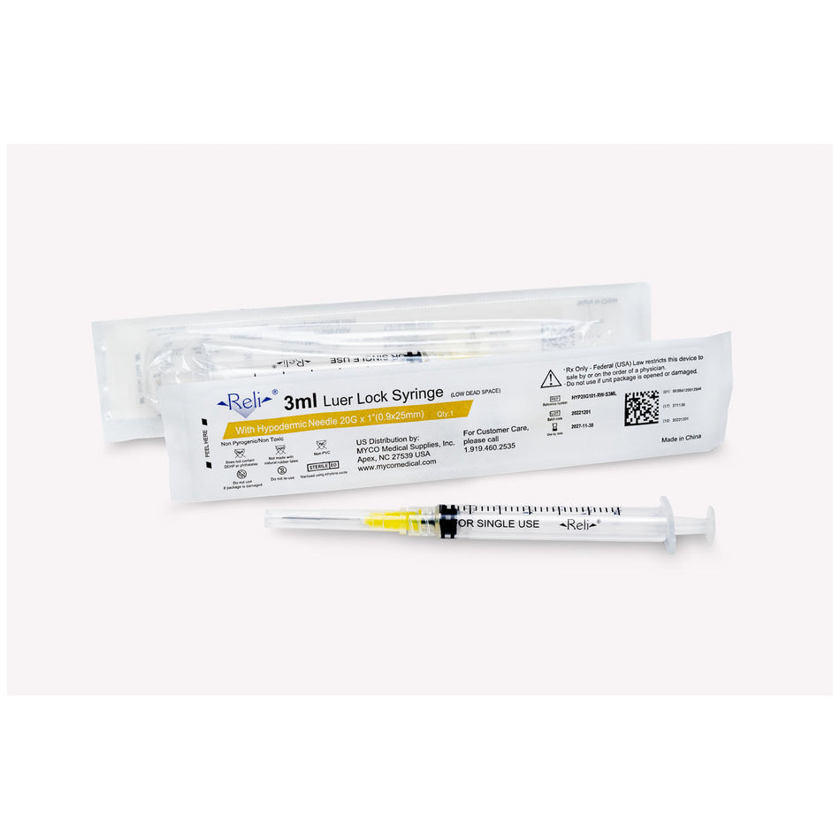 Myco Reli Conventional Hypodermic Needle W/Syringe - 20G X 1"