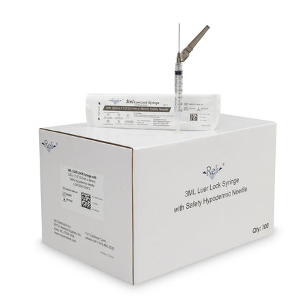 Myco Reli Safety Hypodermic Needle W/Attached Syringe - 3ML Syringe, 22G
