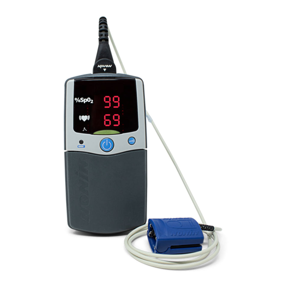 Nonin Palmsat 2500A Series Handheld Pulse Oximeter with Alarms - Adult Finger Clip Sensor (8000AA-2)