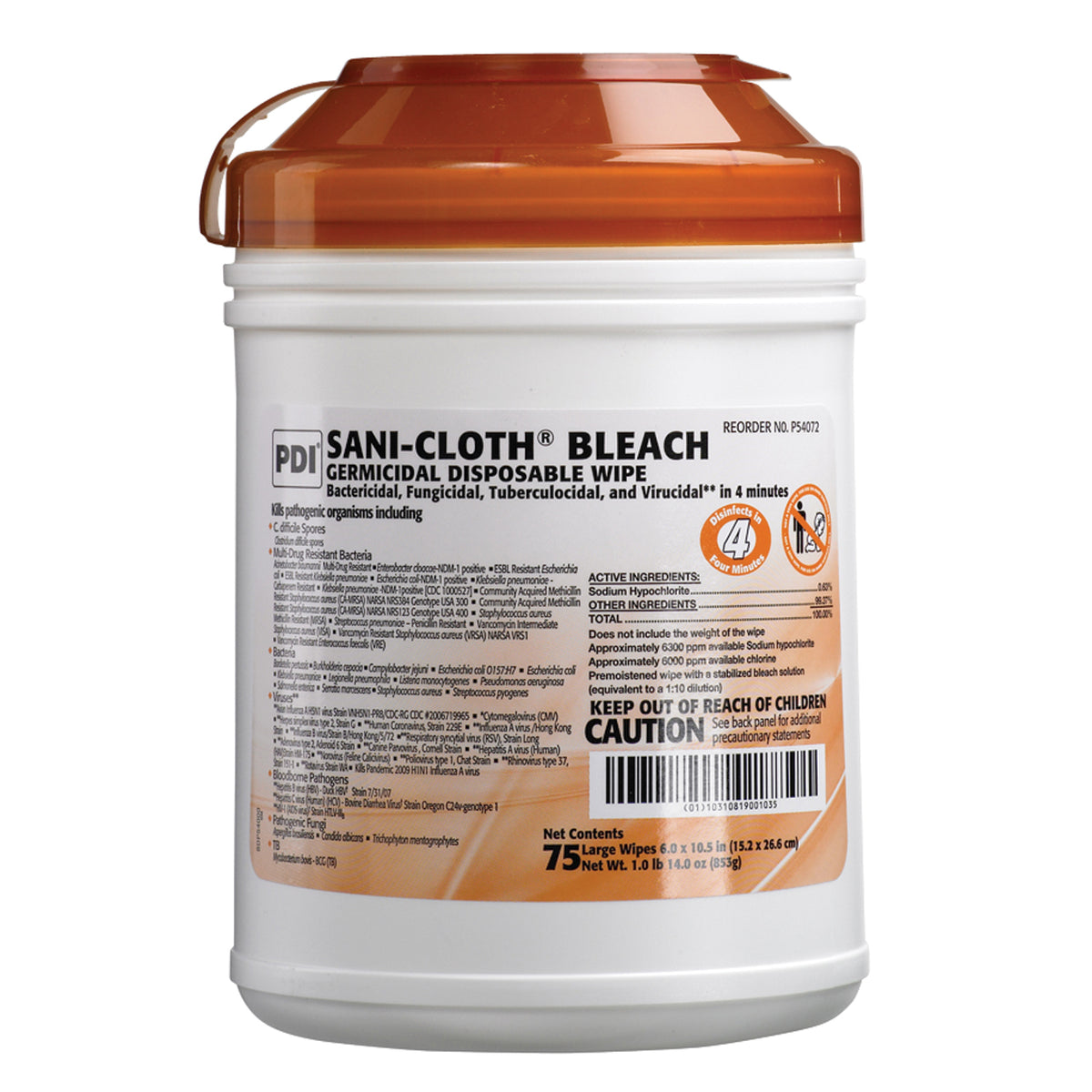 Pdi Sani-Cloth Bleach Germicidal Disposable Wipe - Canisters (Large)