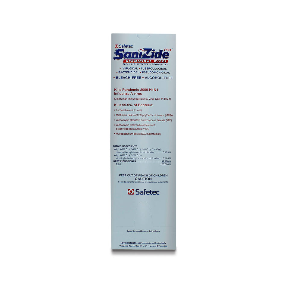 Safetec Sanizide Plus Germicidal Wipes - Boxed